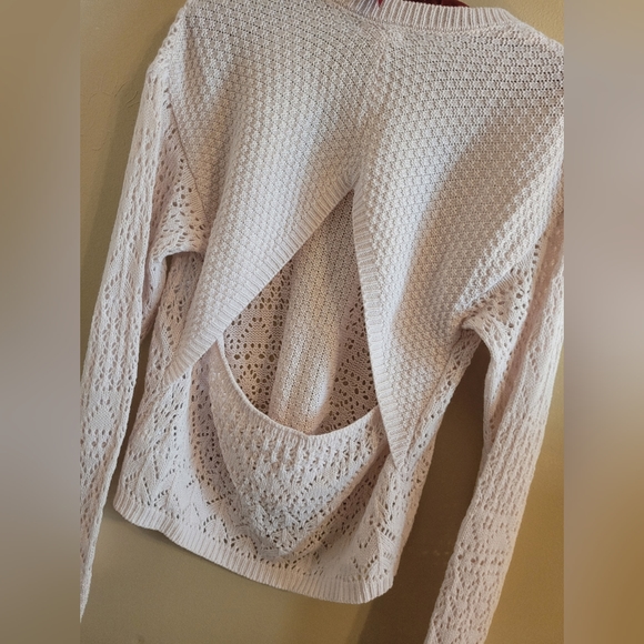 4/$15 SALE Xhilaration | Pale Pink Knit Crochet Sweater EUC Medium Open Back - Picture 8 of 8